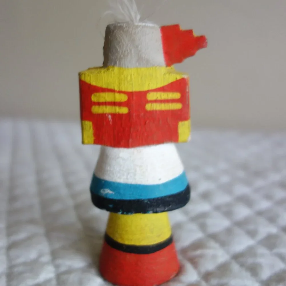 2 Vtg Hand Carved Painted Signed Native American Kachina Wooden Dolls